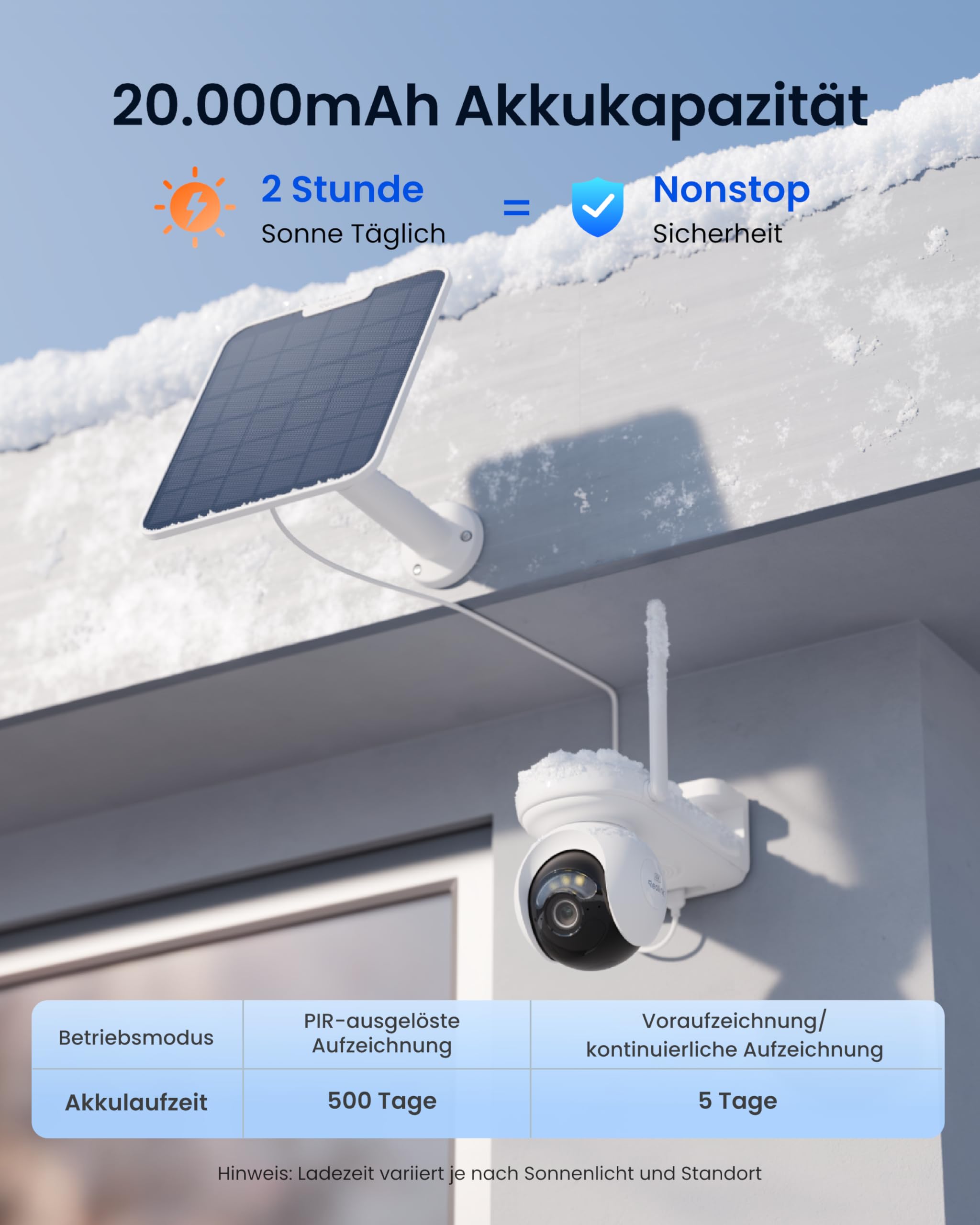 Reolink Altas PT Ultra, Erste 4K Solar Überwachungskamera Aussen Akku mit Daueraufzeichnung, Auto-Tracking, 10s Voraufzeichnung, ColorX-Nachtsicht, 8MP PT WLAN Kamera Outdoor, Wi-Fi 6, mit Solarpanel 2