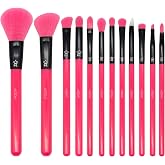 MODA Neon Pink Makeup Brush Set, 12pc Colorful Face &amp; Eye Brushes, Vegan | Colorful vegan filaments for bold, expressive looks. Blends powder, cream and liquid smoothly