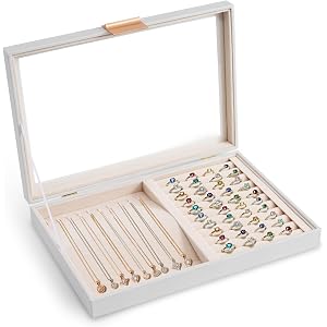 sensok Jewelry Box for Women with Glass Lid, 2 in 1 Necklace Ring Organizer, Velvet Ring Display Case 10 Slots Necklace Holde