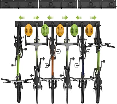 Housolution 48Inch Wall Bike Storage Rack 6 Bikes 5 Helmets Heavy Duty
