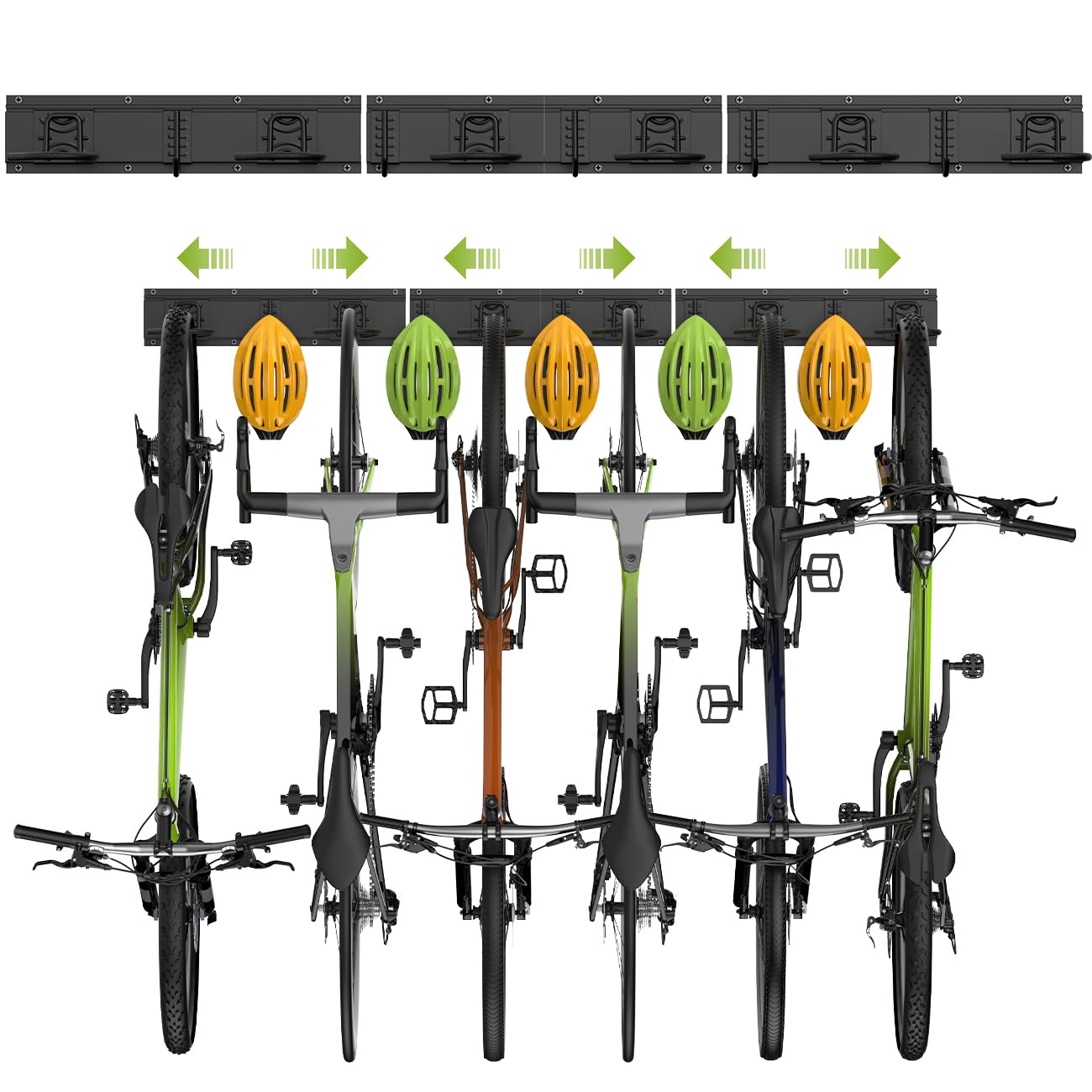 Housolution Bike Storage Rack 48Inch for 6 Bikes + 5 Helmets, 500lbs Capacity, Heavy Duty Steel Bicycle Wall Mount Hanger for Garage Storage, Bike Hooks, Bicycle Storage, Bike Wall Mount, Black Image