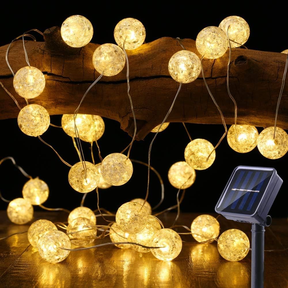 Solar Globe String Lights, BrizLabs 22.73ft 50 LED Crackle Ball Fairy