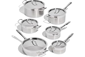 Lagostina Moderna 12-Piece Stainless Steel Cookware Set, Commercial Capsule Base, Induction Safe Pots and Pan Set Includes Sa