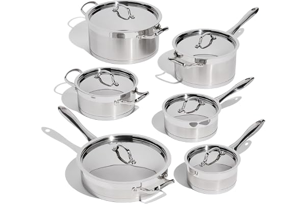 Lagostina Moderna 12-Piece Stainless Steel Cookware Set, Commercial Capsule Base, Induction Safe Pots and Pan Set Includes Sa
