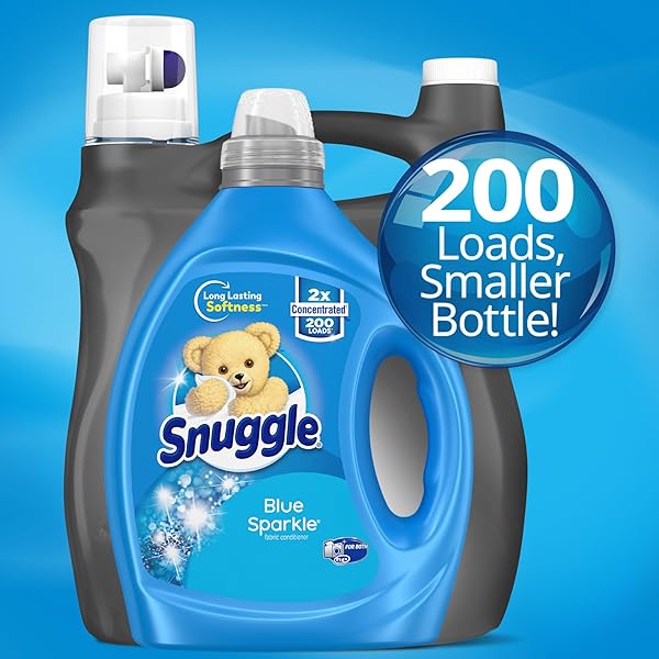 SNUGGLE FABRIC SOFTENER LIQUID, ULTRA CONCENTRATED, 80 OZ, 200 MEDIUM LOADS, BLUE SPARKLE FABRIC CONDITIONER, LONG-LASTING FRESH SCENT, SOFTENS, REDUCES STATIC & FIGHTS WRINKLES, HELPS PROTECT COLOR