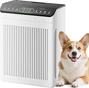 EVALIT Luftreiniger Allergiker, CADR 420m³/h, 200㎡, Air Purifier für Raucherzimmer gegen Rauch, Staub, Pollen, PM2.5 Anzeige, Luftreiniger für Haustiere,Aromatherapie, Weiß, 1 Pack + 3 Modi