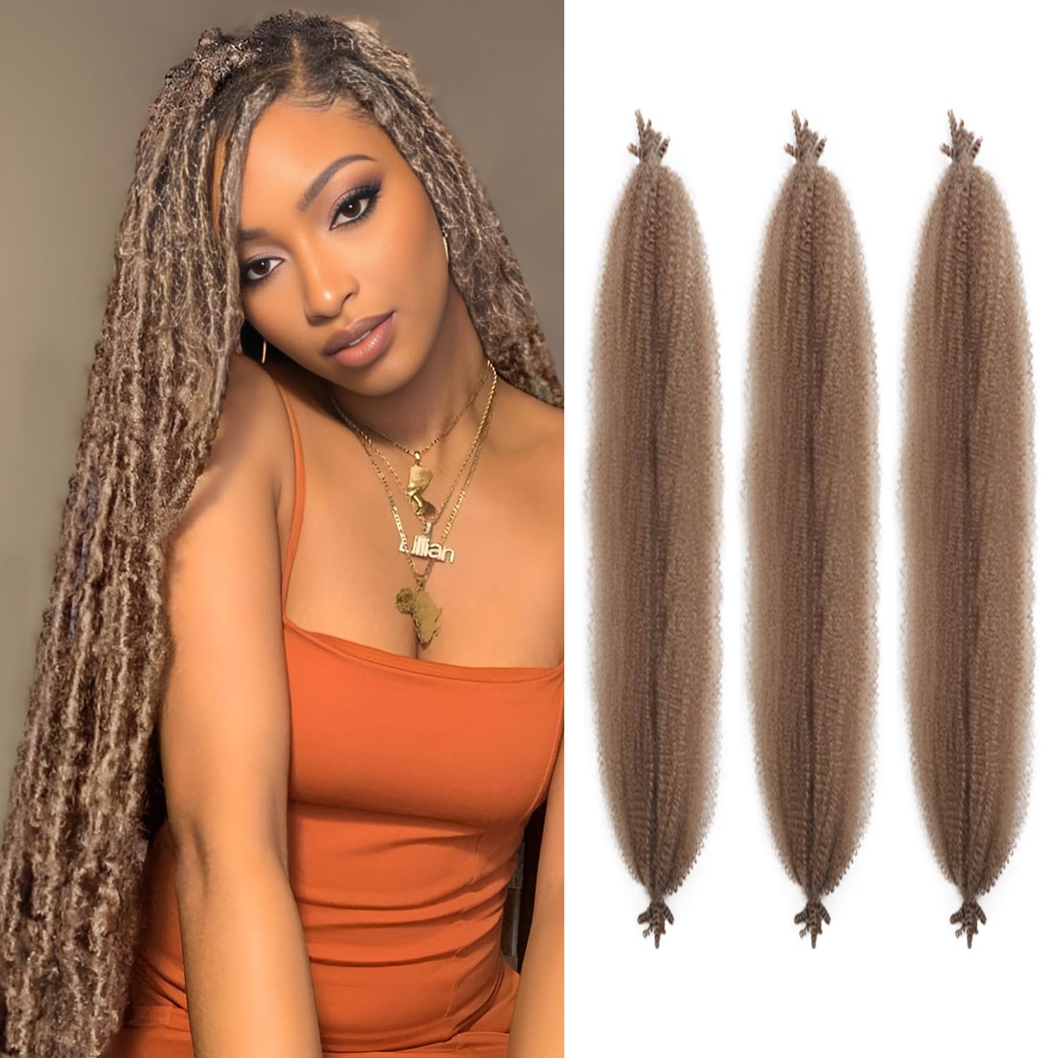 Marley Twist Hair Synthetic Springy Twist Hair Extensions Pre-fluffed Braiding Hair Wrapping Hair for Faux Locs 24 Inch Pack of 3