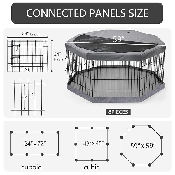 PETIME FOLDABLE METAL DOG EXERCISE PEN/PET PUPPY PLAYPEN KENNELS YARD FENCE INDOOR/OUTDOOR 8 PANEL 24″ W WITH TOP COVER AND BOTTOM PAD (PLAYPEN+BOTTOM+TOP COVER, 8 PANELS 24″ H)