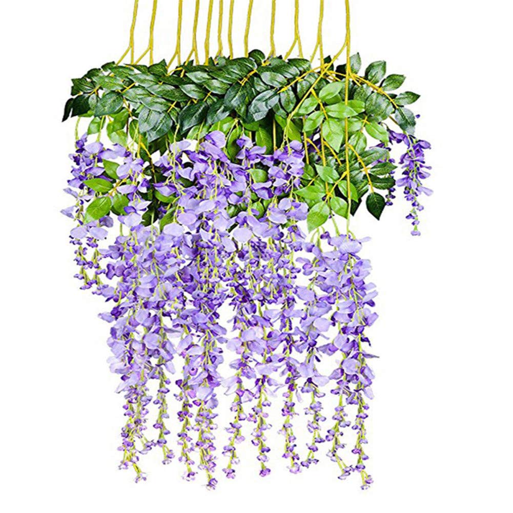 12Pc Artificial Hanging Plants Flower Wisteria Vine Flower Garland