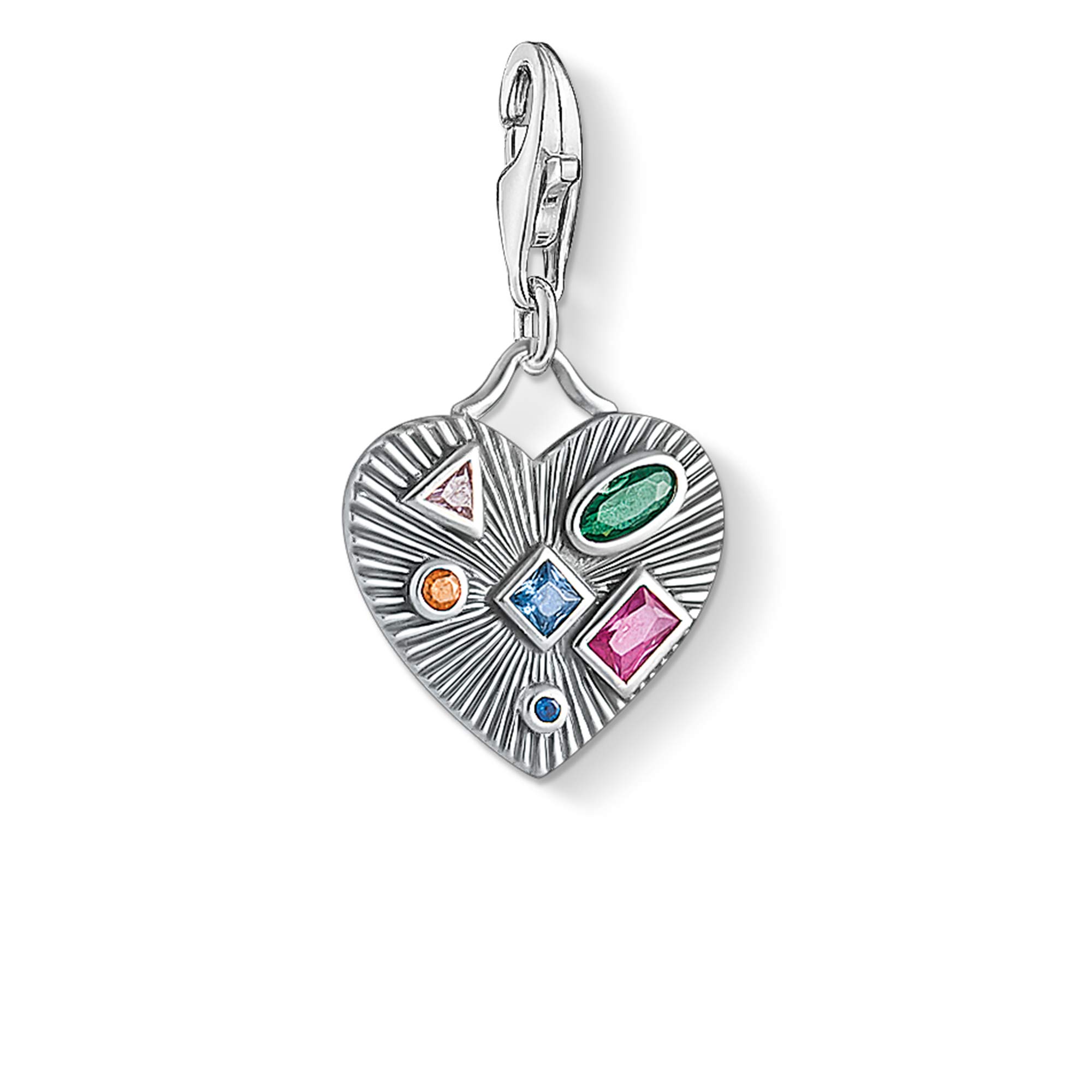 Thomas Sabo Women Charm Pendant Heart colourful Stones Charm Club 925 Sterling Silver 1806-318-7