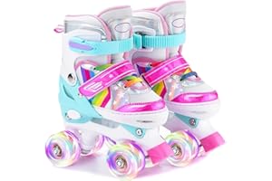 ERNAN Kids Roller Skates,Girls Roller Skates,4 Size Adjustable with Light up Wheels for Beginner Kids Girls & Boys
