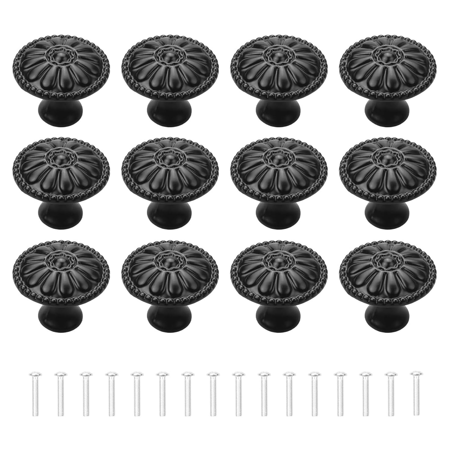 RUNEAY Furniture Knobs Vintage Black Pack of 12 Plastic Cabinet Knobs 32 mm ABS Drawer Knobs Door Knobs Dresser Knobs for Cupboard, Drawers, Door Knob