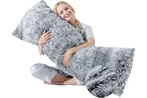 WSOFRLAC Fluffy Full Body Pillow for Adults 20x54 Long Big Body Pillow Cover Pillowcase with Memory Foam for bed Grey Pregnancy Cuddle Snuggles Body Pillows for Sleeping Side Sleeper Pillows for Adults