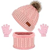 Kids Hat Scarf Gloves Set, Kids Winter Beanie Hat Scarf Gloves Set with Knit Thick Warm Fleece Lined for 1-6 Years Old