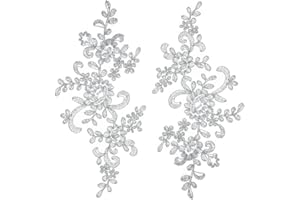 uxcell 2 Pcs Flower Lace Appliques 3D Embroidery Lace Patch Sewing Addition Embellishments for Wedding Bridal Dress Clothes DIY Crafts Accessories Decoration, Silver (23cm)