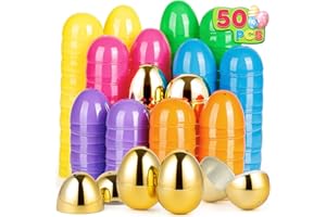 Jumlys 50 PCS 2.4" Plastic Easter Eggs, 42 PCS Empty Easter Eggs Bulk with 8 Golden Eggs, Fillable Eggs with Hinge, Perfect for Easter Hunt, Basket Stuffers Fillers and Easter Theme Party Favors