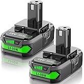 JUNWOOD 4.0Ah 2Pack Replacement for Ryobi 18V Battery Compatible with Ryobi 18 Volt Lithium Battery ONE+ Plus P102 P103 P104 P105 P107 P108 P109 PBP002 PBP003 PBP004 PBP005 PBP006 Cordless Tools