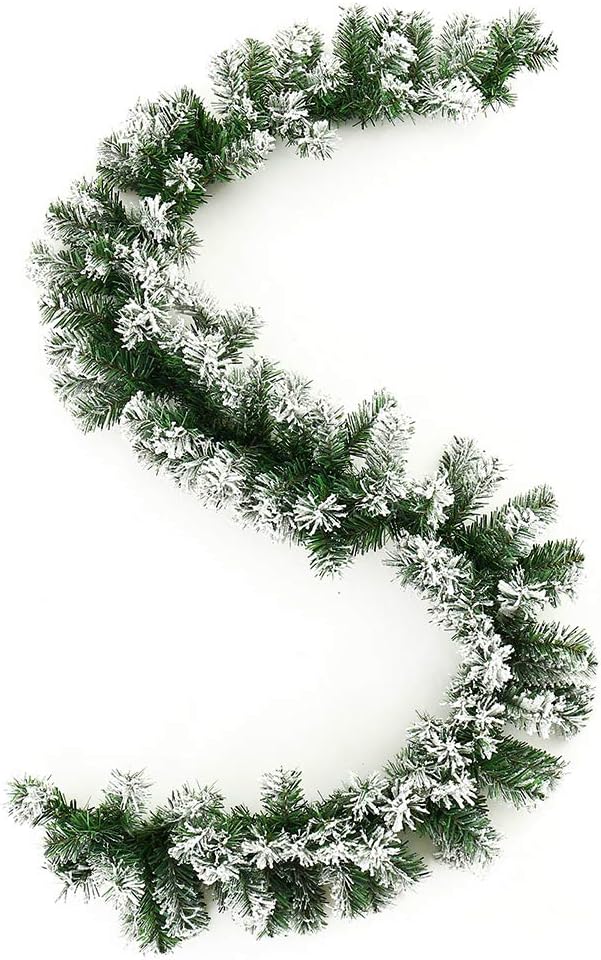Hootecheu 180CM/6FT Snow Flocked Tipped Christmas Decoractions Garlands PVC Green Xmas Festive Artificial Wreath Fireplace Stair Xmas Tree Garden Yard Decor