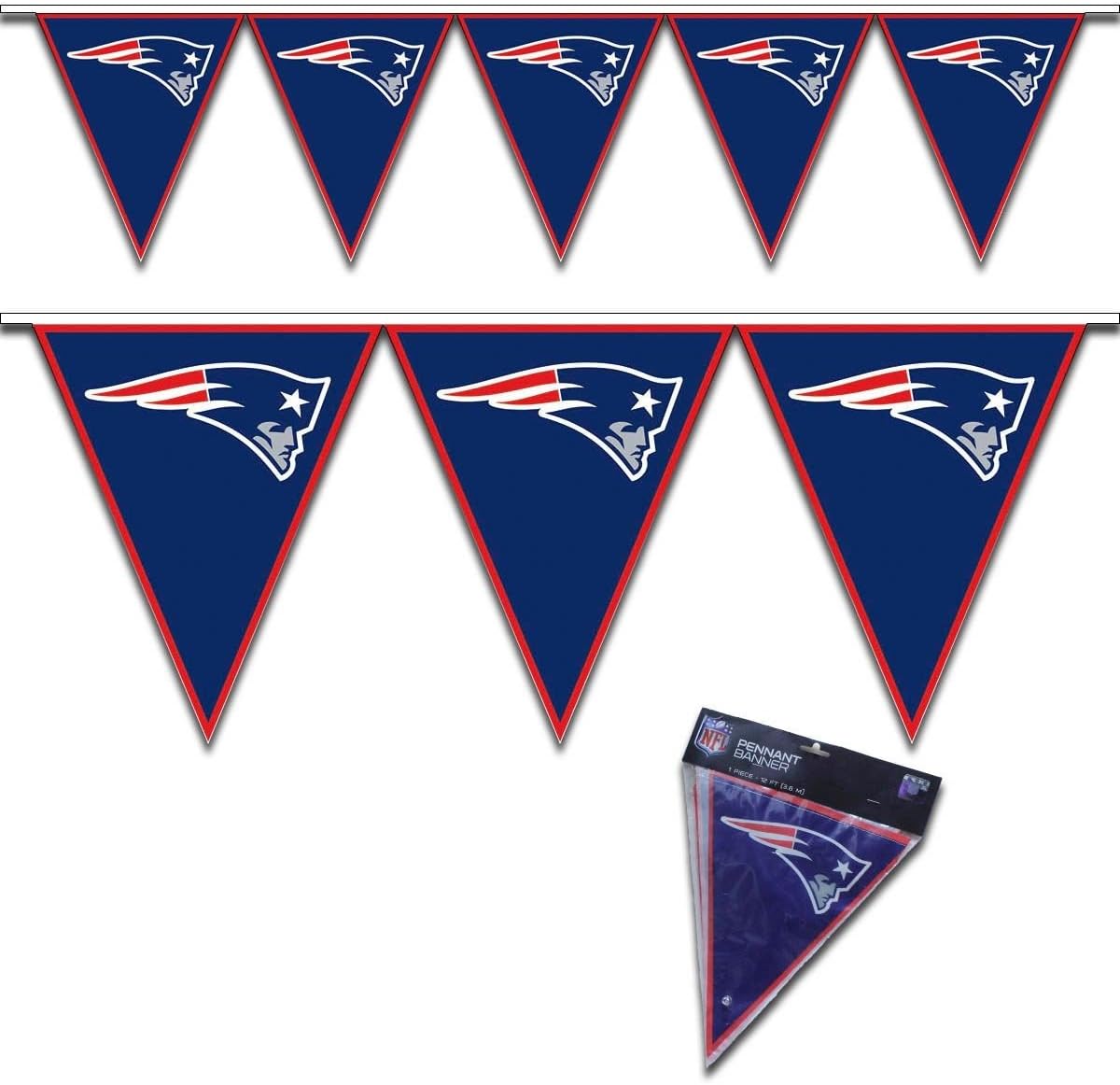 Amazon Com Amscan New England Patriots Team Logo Pennant Banner 1 Pc Blue Red White 12 Ft Toys Games