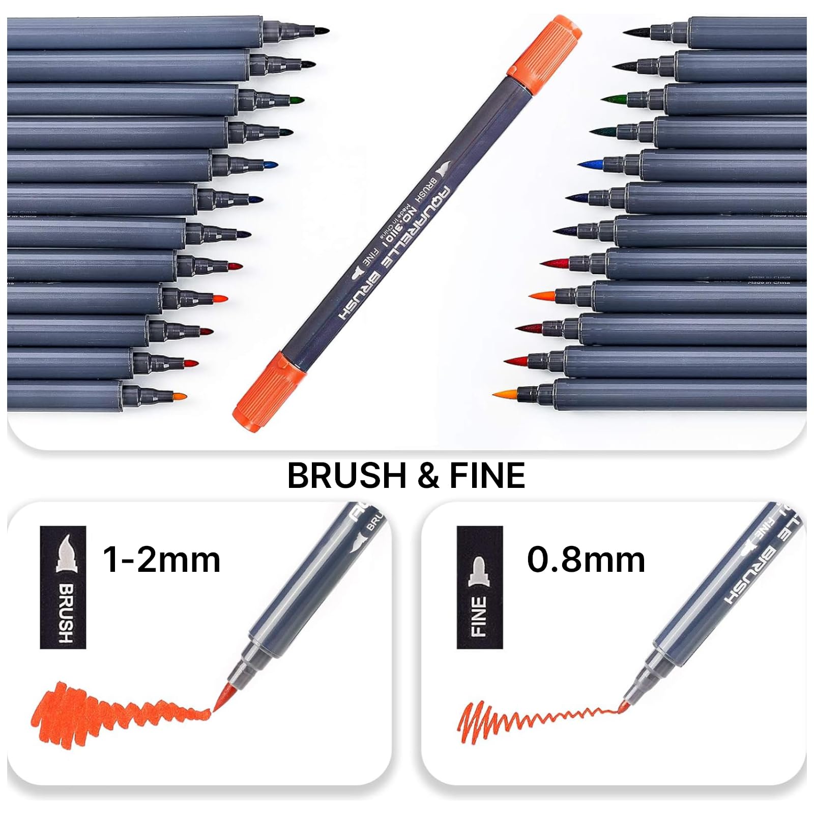 PuTwo Dual Brush Pens in 12 Colors: Dual Flexible Tips (Fine 0.8mm, Brush 1-2mm), Watercolor Paint Markers for Adults Coloring, Art Project