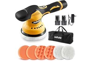 AUTIWOZ Cordless Car Buffer Polisher, Orbital Polisher with 2pcs 12V Li-ion Batteries, 5-Inch Portable Buffer with 8 Variable Speed Polishers Kit for Car Detailing/Polishing/Waxing, Yellow