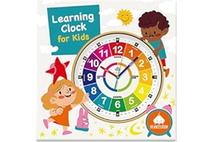 da Vinci's Room 12 Inch Analog Telling Time Teaching Clock for Kids, Wall Clock for Kids Learning to Tell Time for Kids Classroom, Wall, Bedroom, Playroom, Homeschool - Learning Clock for Kids