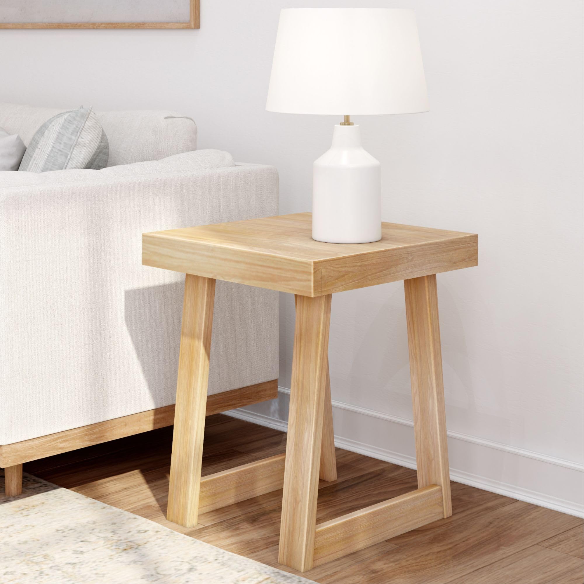 Photo 1 of (assembly required/unkown missing parts) Plank+Beam Classic Square Side Table, Slim Side Table for Living Room, Narrow Nightstand for Small Spaces, Wood End Table for Bedroom, Blonde Wirebrush