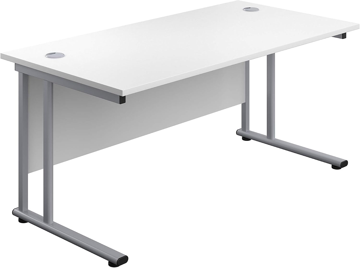 Office Hippo Heavy Duty Rectangular Cantilever Desk, Integrated Cable Ports, 120kg Weight Tolerance, 5 Yr Wty, White Top