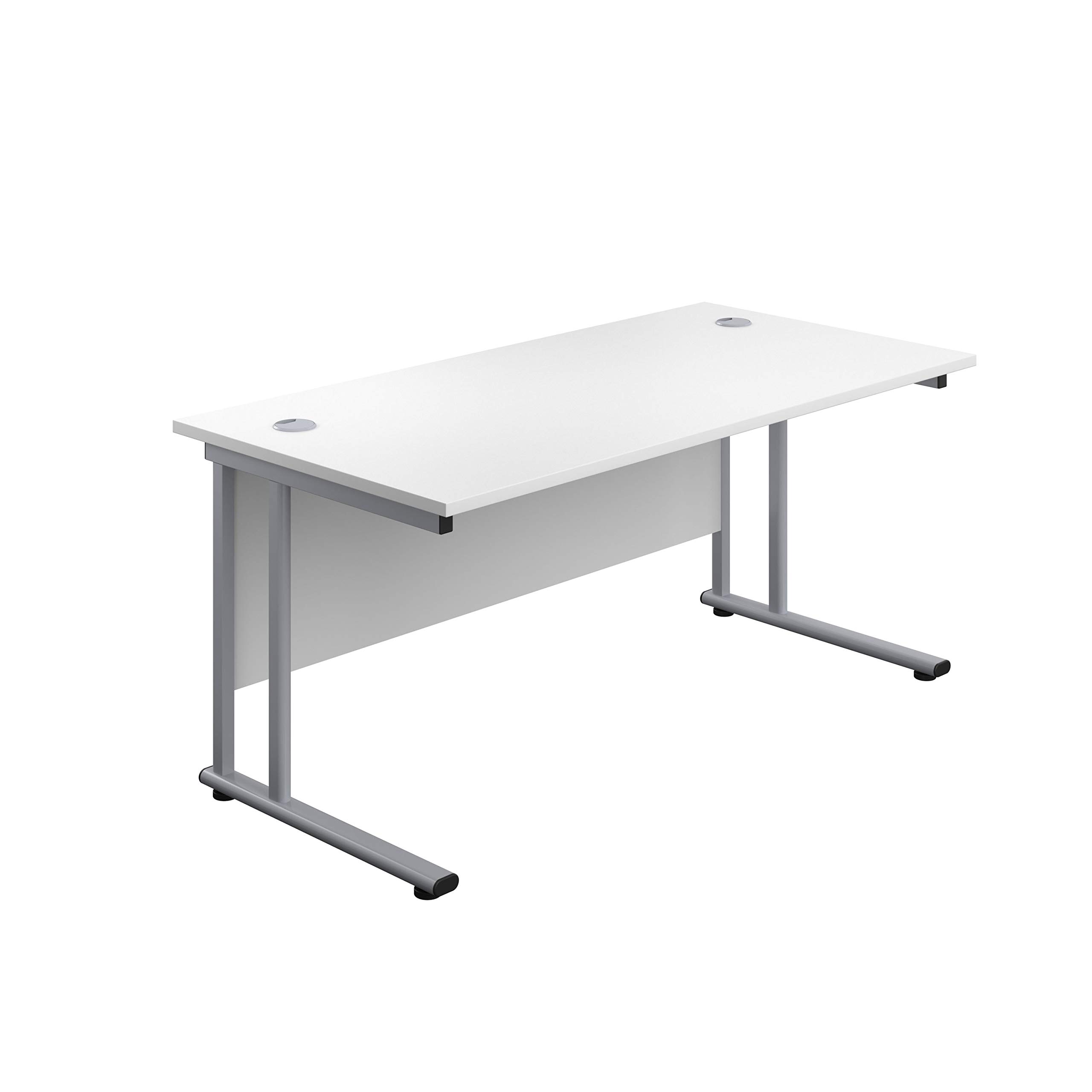 Office Hippo Heavy Duty Rectangular Cantilever Desk, Integrated Cable Ports, 120kg Weight Tolerance, 5 Yr Wty, White Top, Silver Frame, 180 x 80 x 73 cm
