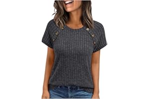 SHOPESSA Women's Ribben Kintted Shirts Business Casual Short Sleeve Button Blouses Dressy Work Tunic Top 2026 Fashion Clothes