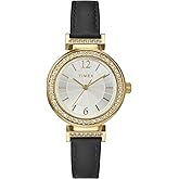 Timex Women's Dress 31mm Watch - Black Strap Silver-Tone Dial Gold-Tone Case