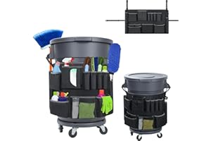 Speqerk Trash Can Caddy Bags Fit 32-55 Gallon Garbage Bin, Garbage Bin Caddy Bag with 13 Pockets Compatible with Brute & Uline, Commercial Cleaning Supplies Organizer Bag & Janitorial Duties(1PCS)