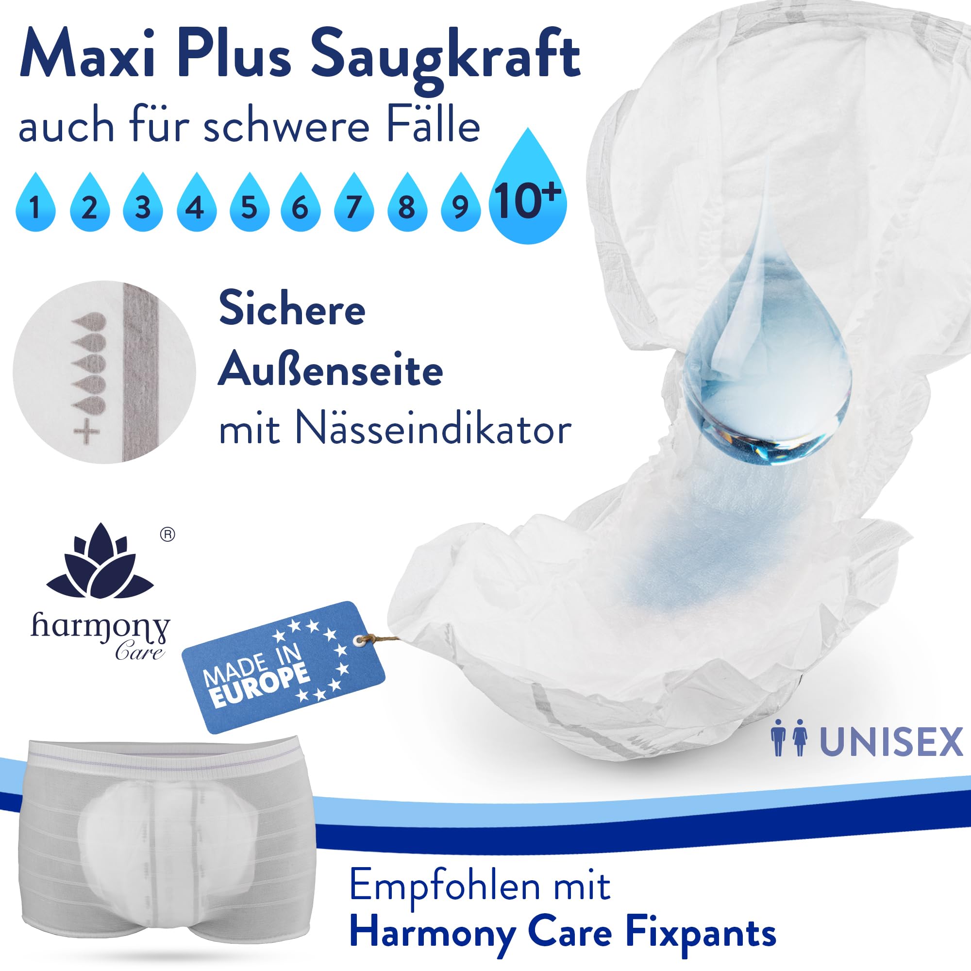Harmony Care® Premium Form MAXI NIGHT - saugstarke Inkontinenzvorlagen bei starker Inkontinenz - große Windeln für Erwachsene - auslaufsichere Inkontinenzeinlagen Damen und Herren - 4 x 20 Stück 2