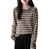 Chanyarn Women's 100% Merino Wool Sweater 2025 Fall Winter Crew Neck Striped Long Sleeve Warm Soft Knit Sweater