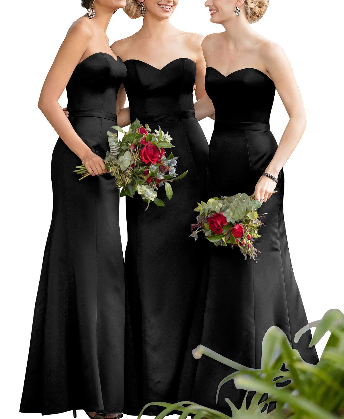 Strapless Bridesmaid Dresses Long Satin Mermaid Evening Gowns for Women