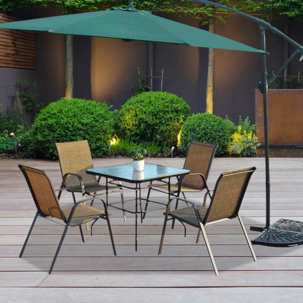 VINGLI Outdoor Dining Table, 32" Square Patio Bistro Tempered Glass Table Top with Umbrella Hole, Outside Banquet Furniture for Garden Pool Side Deck Lawn: Kitchen & Dining