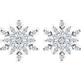 EVER FAITH 925 Sterling Silver Marquise Round CZ Snowflake Flower Stud Earrings Winter Jewelry for Women