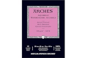 Arches Watercolor Pad 9x12-inch Natural White 100% Cotton Paper - 12 Sheet Arches Hot Press Watercolor Paper 140 lb Pad - Arc