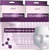AZURE Collagen & Peptides Lifting Sheet Facial Mask - Restoring, Smoothing & Moisturizing Face Mask - Helps Reduce Fine Lines & Wrinkles, Smooths & Repairs - Skin Care Made in Korea - 10 Pack