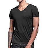 Mens Active Quick Dry V Neck T-Shirts Athletic Running Gym Workout Short Sleeve Tee Muscle Fit Stretch Ribbed Lightweight Top