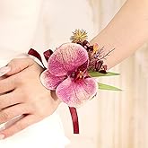 Bethynas Flower Wrist Corsage Wedding Bridal Prom Artificial Moth Orchid Ribbon Wristlet Bridesmaid Hand Decor Wristband for Homecoming Ceremony Party (Orchid - Pink)