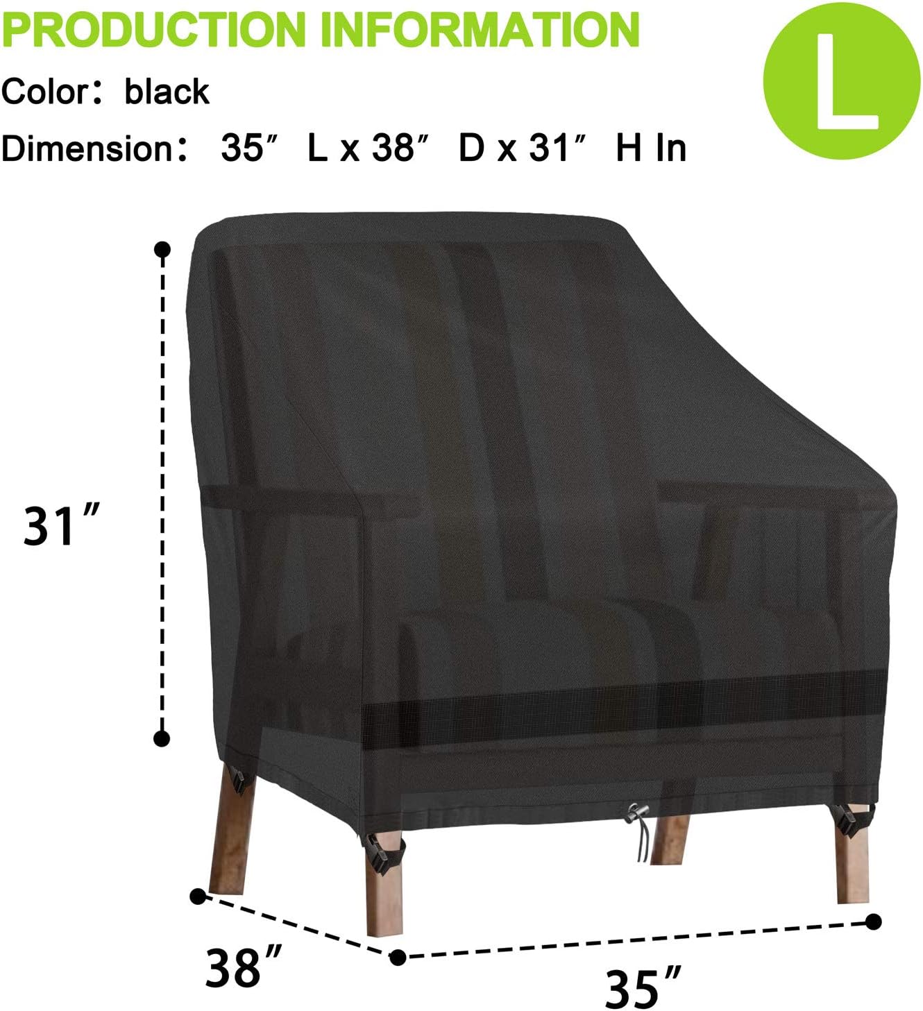 GARDRIT Patio Chair Covers, Heavy Duty Outdoor Chair Covers, 100% Waterproof Chair Covers for Patio Furniture Fits up to 35" W x 38" D x 31" H ,Black: Kitchen & Dining