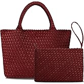 DSGUTWO Large Woven Purse for Women, Neoprene Top-handle Shoulder Bag, Braided Handbags and Purses, Travel Hobo Tote Bags
