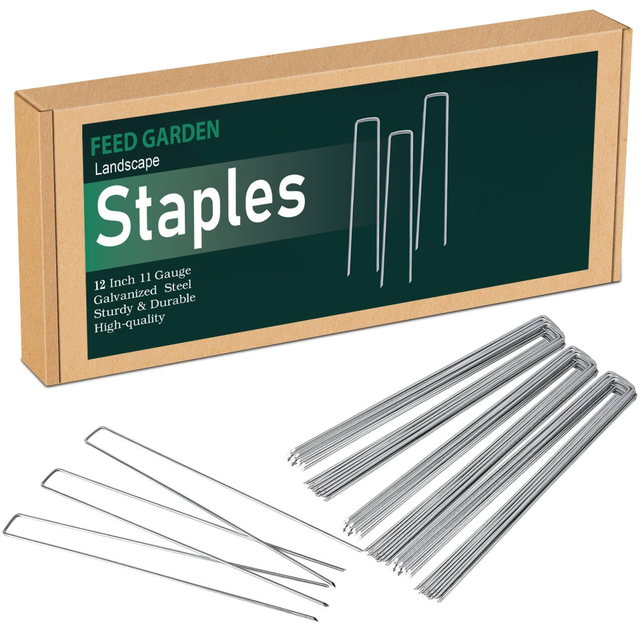 Photo 1 of FEED GARDEN 12 Inch 50 Pack Galvanized Landscape Staples 11 Gauge Anti-Rust Garden Stakes Landscaping Fabric SOD Pins Yard Stakes for Weed Barrier Fabric