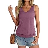 EasyGala Womens Banded Bottom V Neck Tank Tops Sleeveless Cami Shirts Casual Loose Fit Clothes 2026 Summer