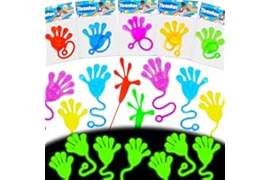 Thremhoo 40Pcs Glow in the Dark Sticky Hands Kids Party Favor Supplies Goodie Bag Stuffer Pinata Return Gift Stretchy Class Prize Carnival Sensory Goody Party Pinata Filler Treasure Box Bulk Toy