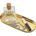 FREELOVE Mirror Gold Tray for Bathroom Vanity Perfume, Small Brass Metal Decorative Trays, Rectangle Round Oval Trinket for Napkin Glass Soap Sink Decanter Towel Candle Jewelry, 3.7''X9''