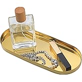 FREELOVE Mirror Gold Tray for Bathroom Vanity Perfume, Small Brass Metal Decorative Trays, Rectangle Round Oval Trinket for Napkin Glass Soap Sink Decanter Towel Candle Jewelry, 3.7''X9''