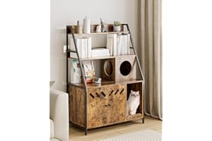 Masupu Cat Litter Box Enclosure,Large Mid-Century Litter Box Furniture Hidden with Scratching Mat,Black Frame Cat House for Indoor,Fit Most Cat and Litter Box(Rustic Brown)