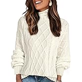 Allegra K Women's Cable Knit Sweaters Loose Fit Tops Turtleneck Long Sleeves Pullover Casual Outfits Fashion Clothes